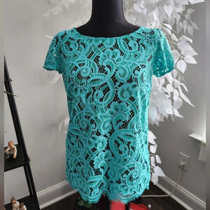 Lilly Pulitzer Poppy Sheer Lace Shirt Aqua Green Top Size XS